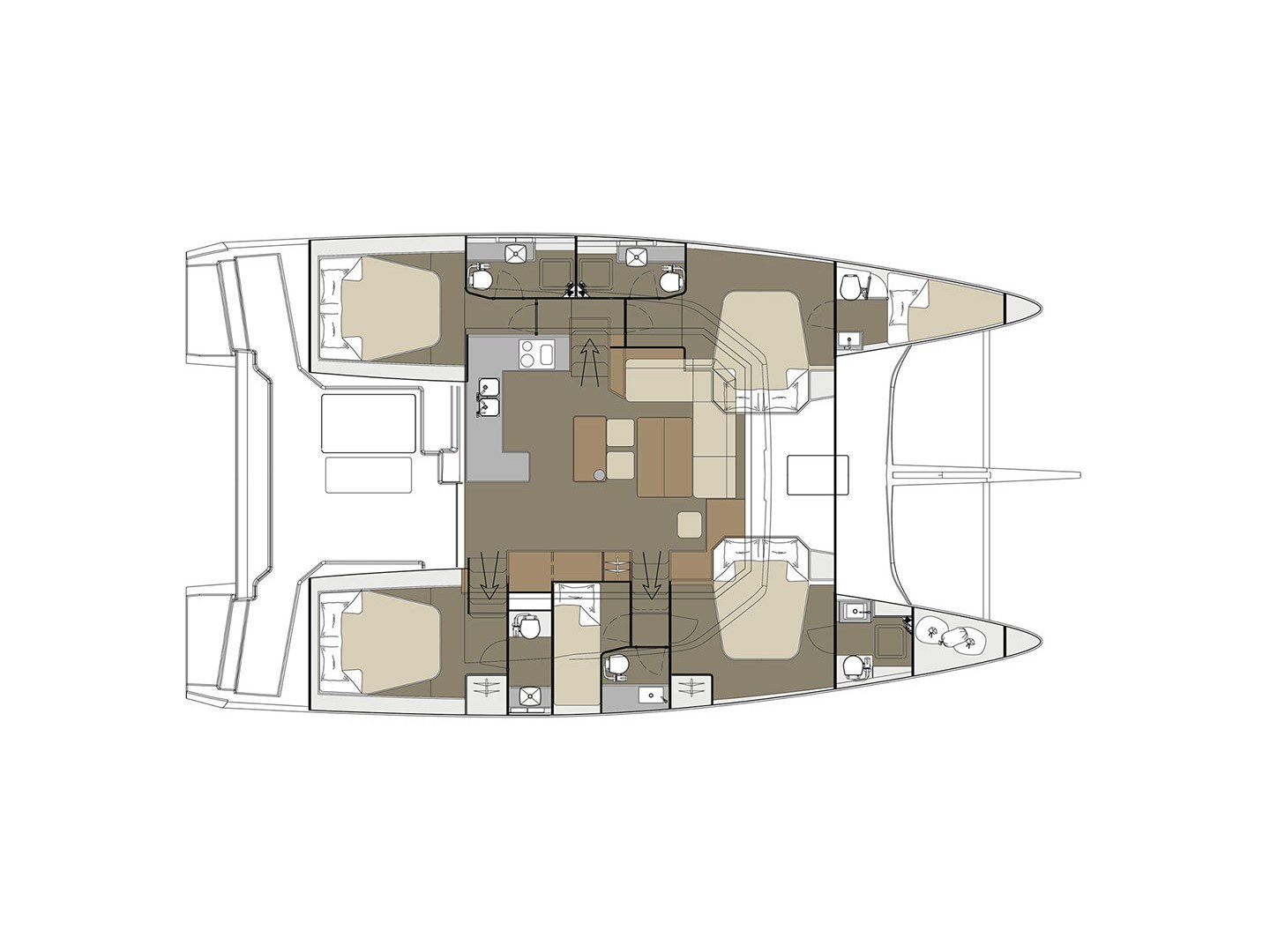 Dufour 48 accommodation layout, six cabins